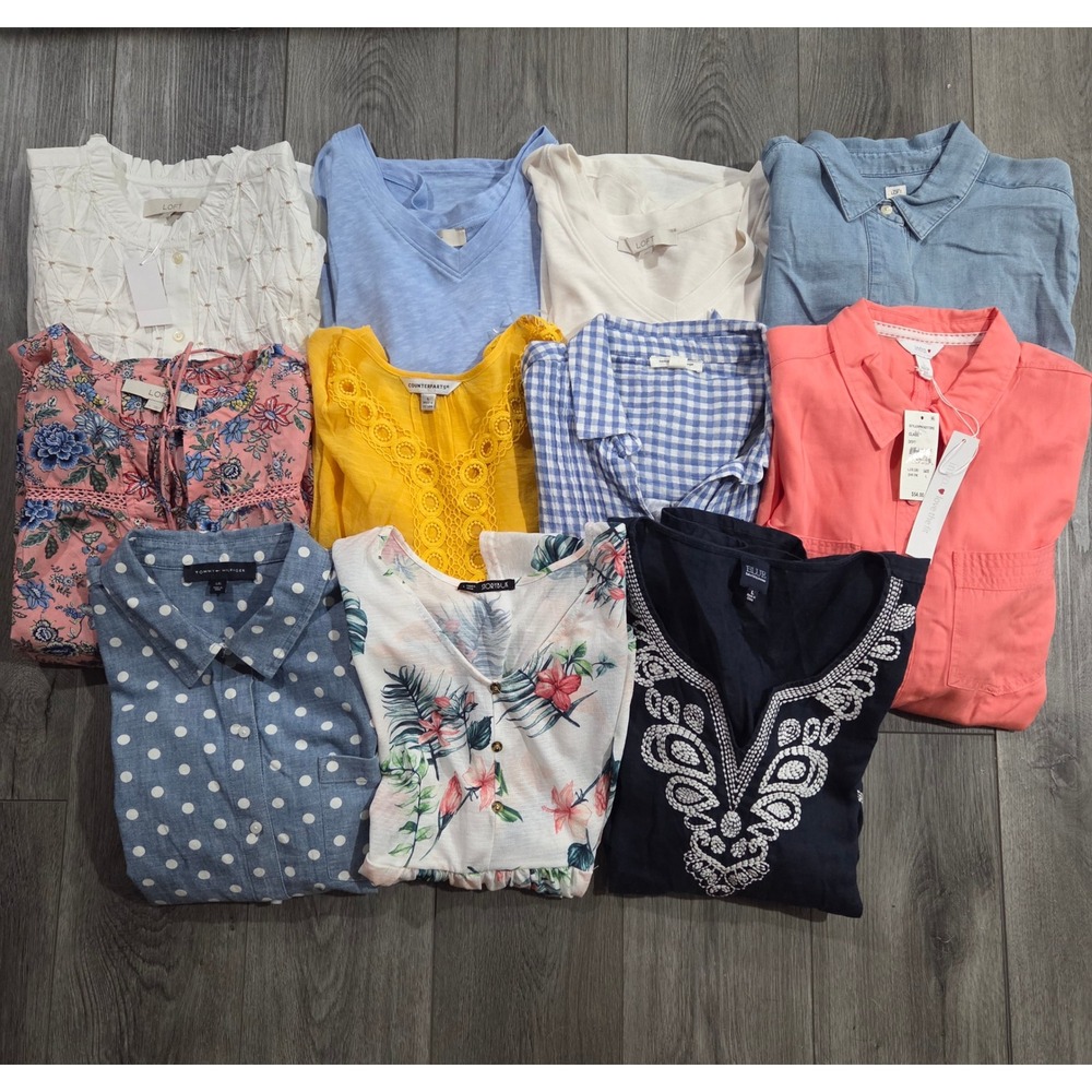 Lot of 11 Women's size Large shirts blouses LOFT Tommy Hilfiger & others